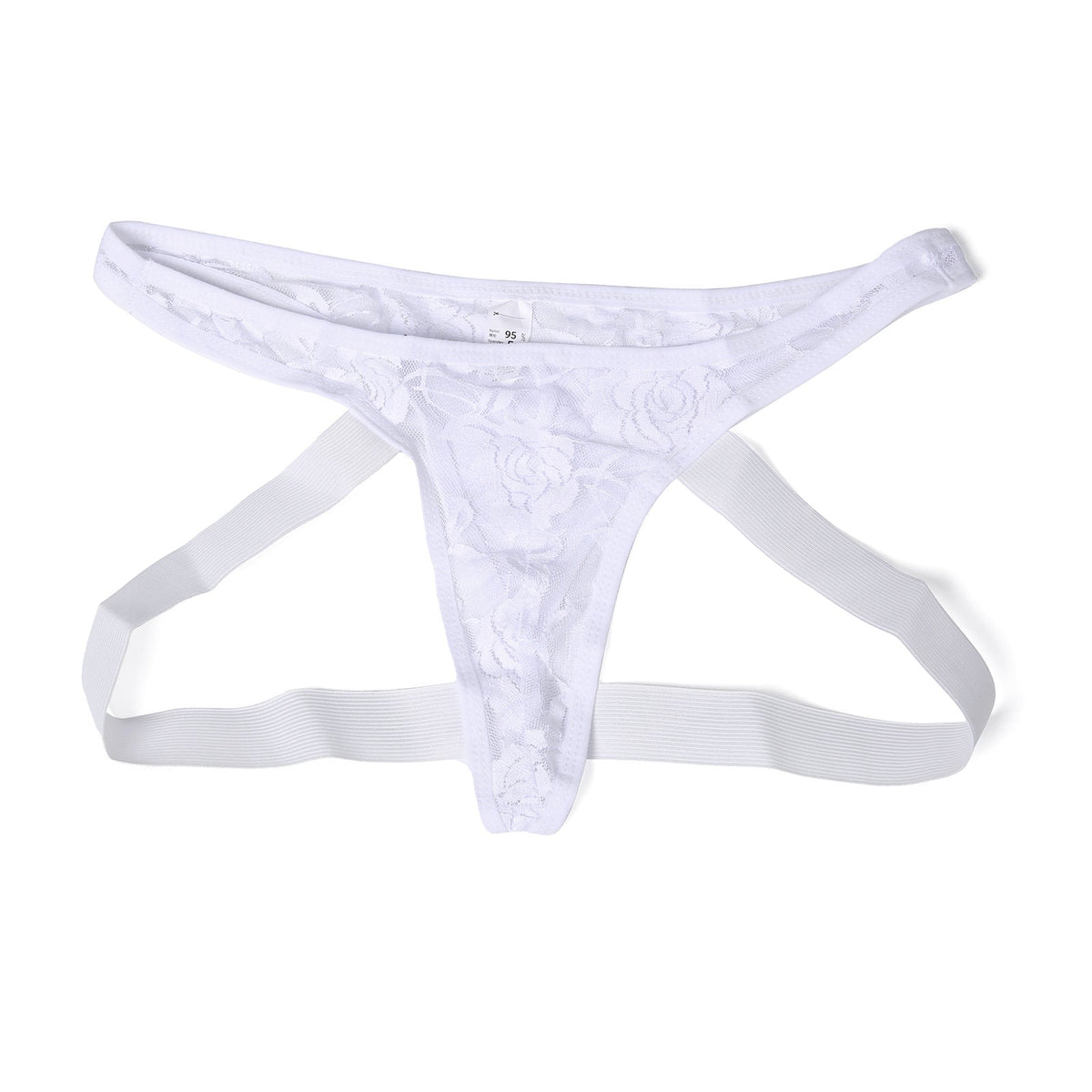 Floral Sheer Lace Low Rise Jockstrap in white shown from the back