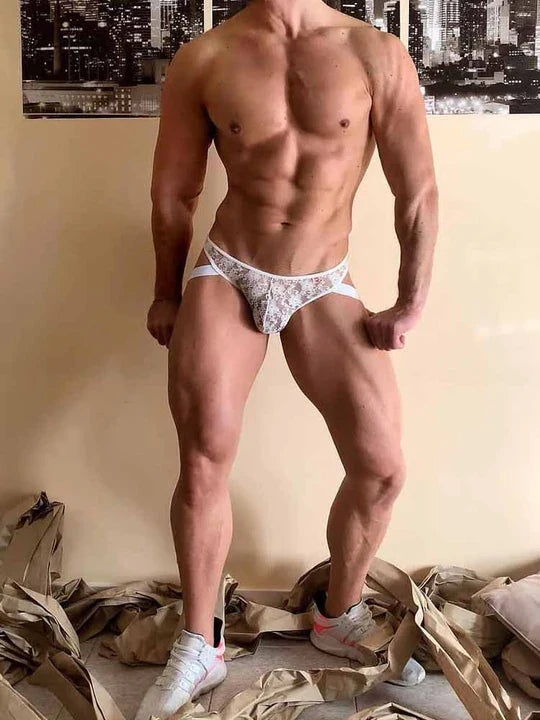 Alternate view of white Floral Sheer Lace Low Rise Jockstrap