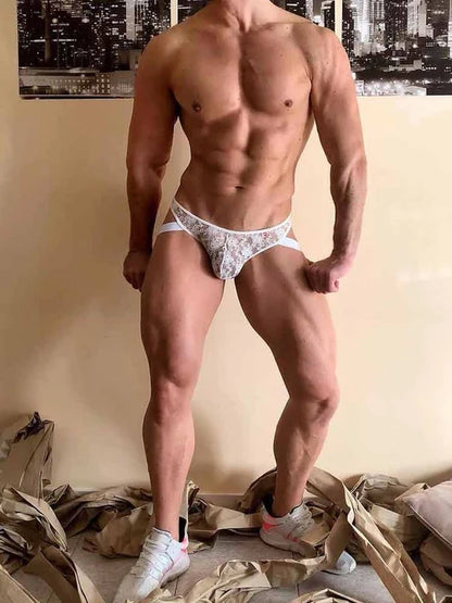 Alternate view of white Floral Sheer Lace Low Rise Jockstrap