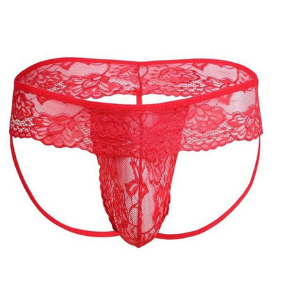 Red Sheer Lace Open Back Thong front view