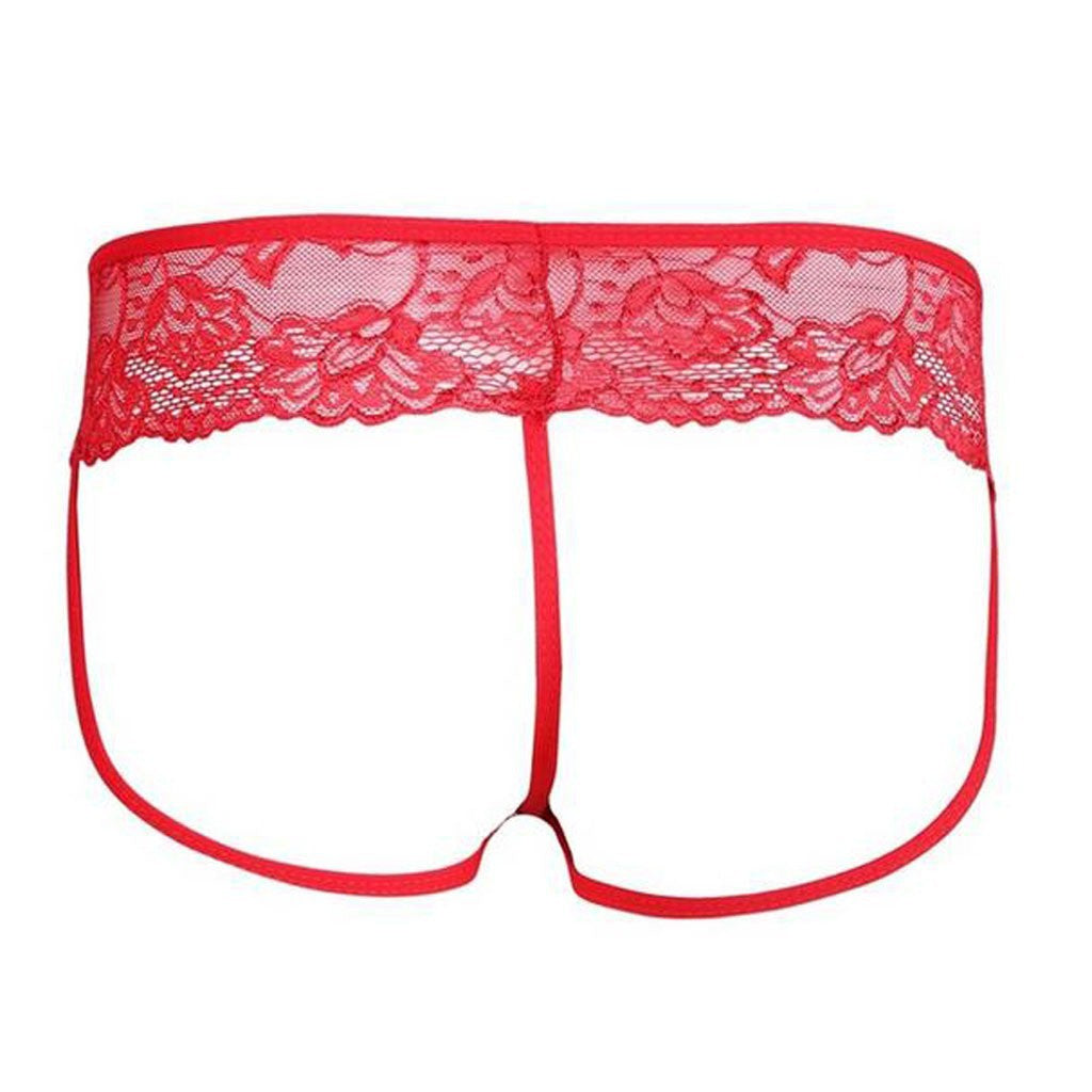 Red Sheer Lace Open Back Thong back view