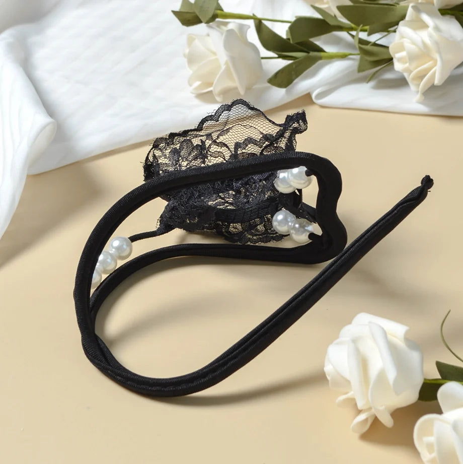 Black Sheer Mesh 3D Pouch C String detail view