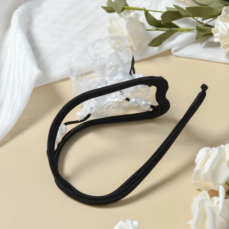 Black Sheer Mesh 3D Pouch C String flat lay