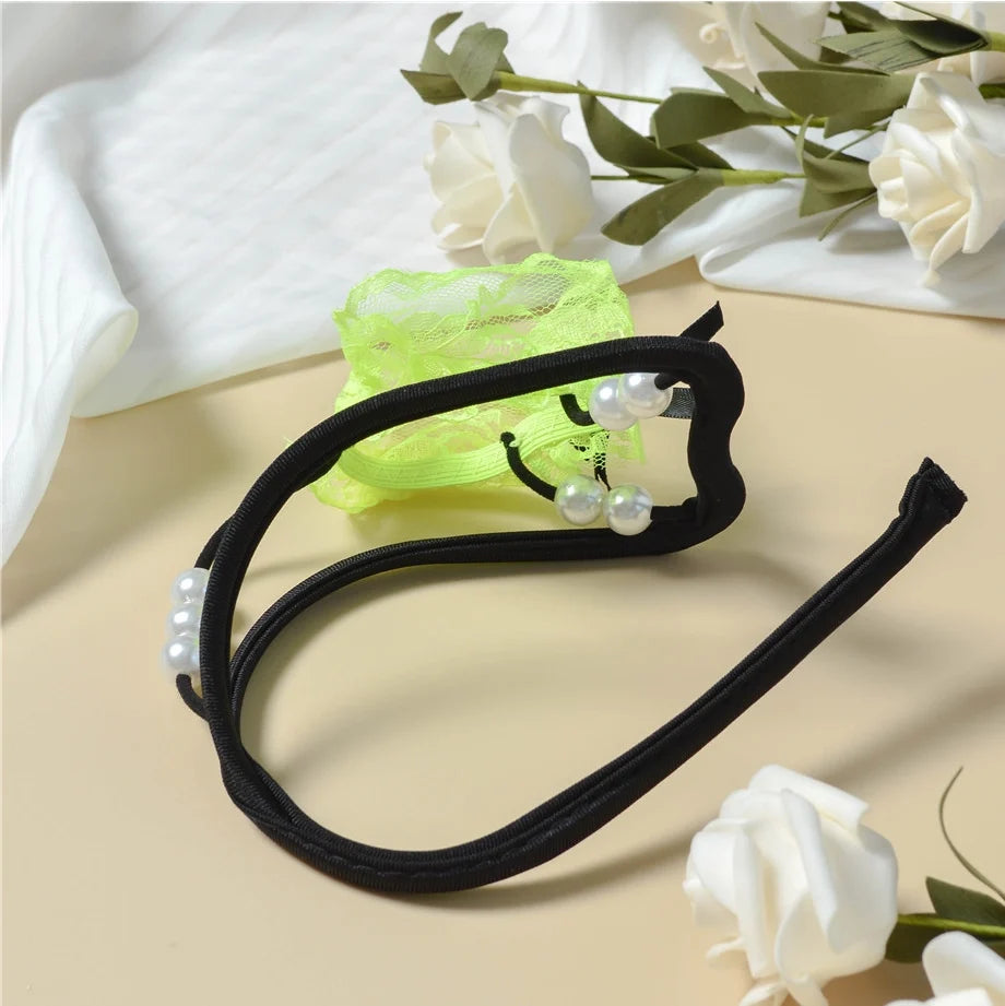 Neon Green Sheer Mesh 3D Pouch C String detail view