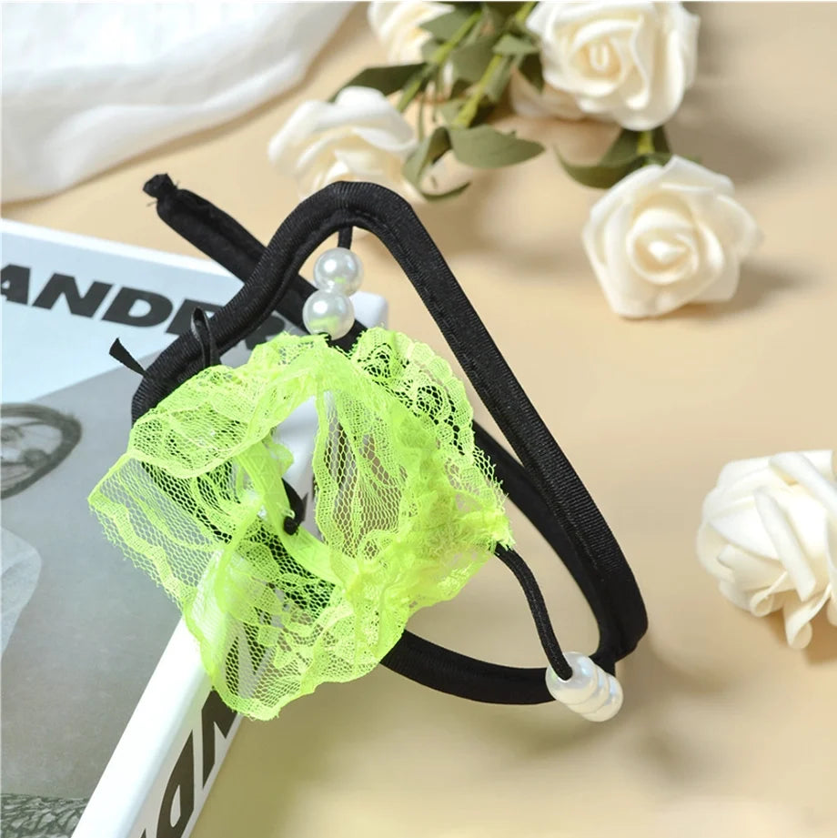 Neon Green Sheer Mesh 3D Pouch C String side view