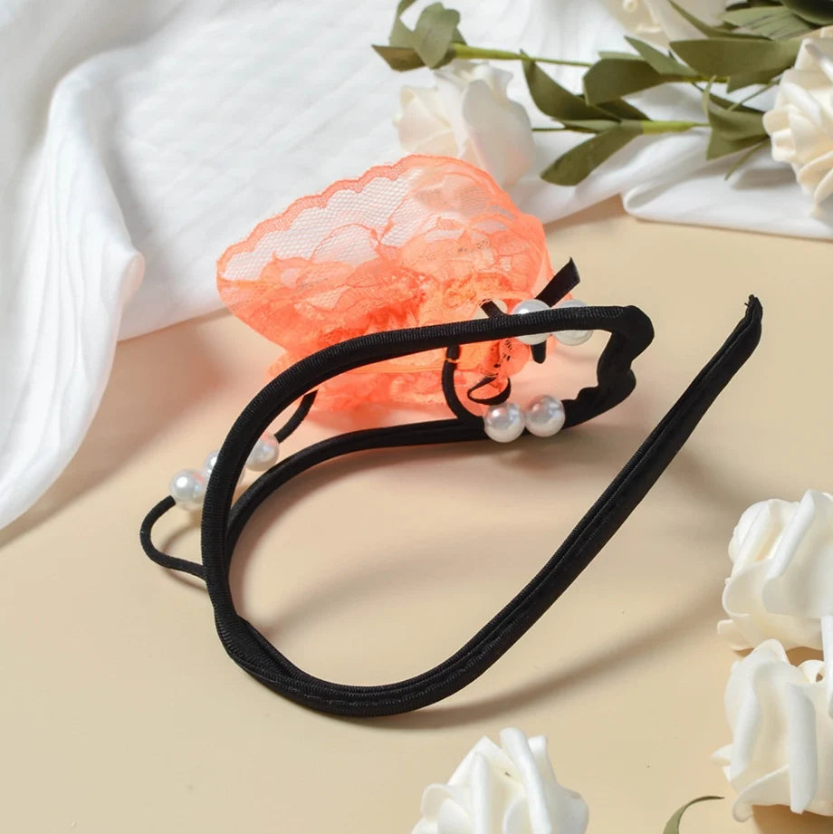 Orange Sheer Mesh 3D Pouch C String detail view