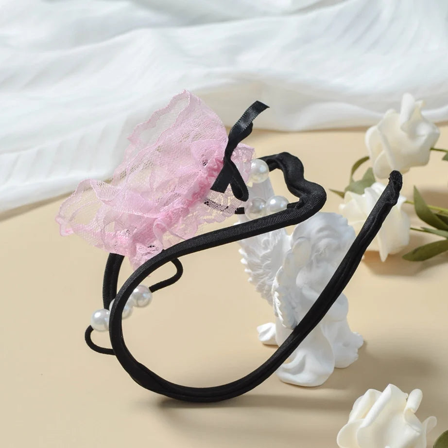 Pink Sheer Mesh 3D Pouch C String side view
