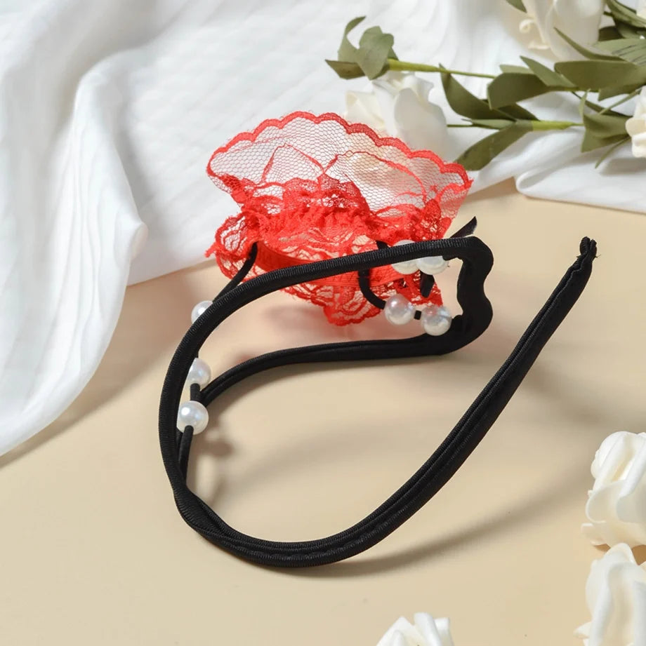 Red Sheer Mesh 3D Pouch C String detail view