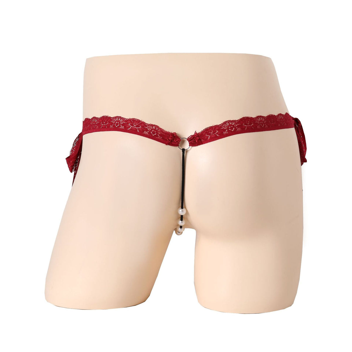 Red Lace Pearl Ring Open Front G String back view