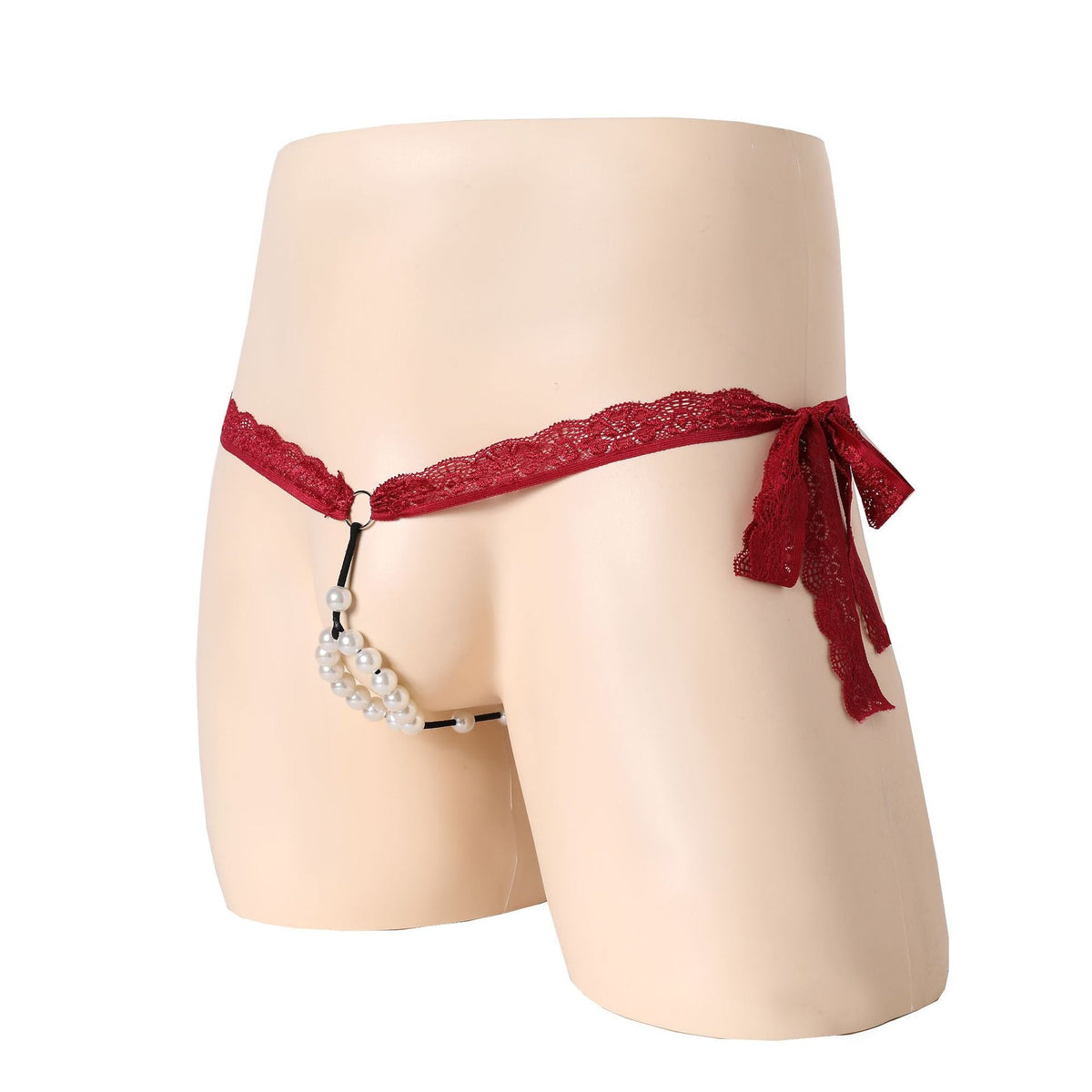 Lace Pearl Ring Open Front G String