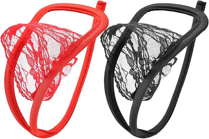 Red Black Lace Wrapped Pouch C String product view