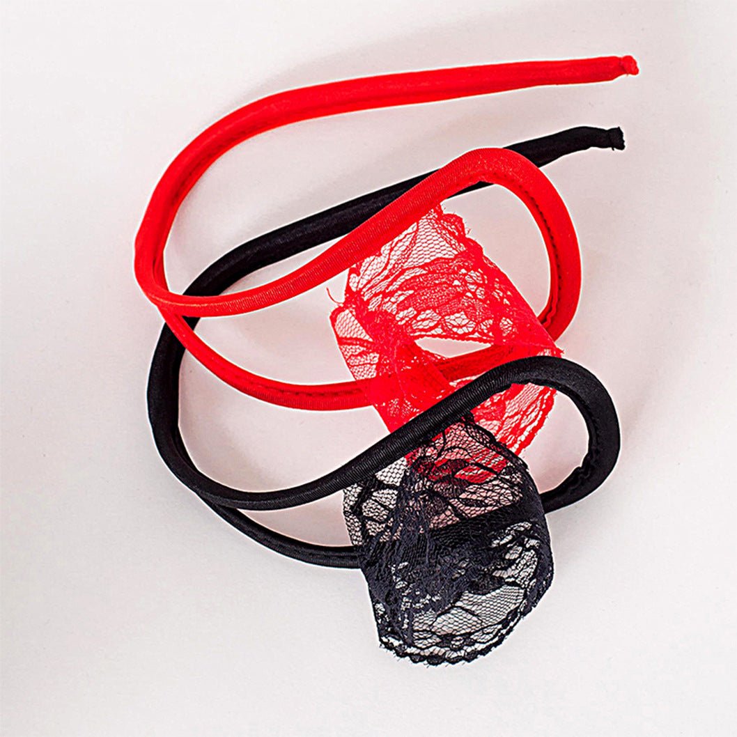 Red Black Lace Wrapped Pouch C String alternate view 6
