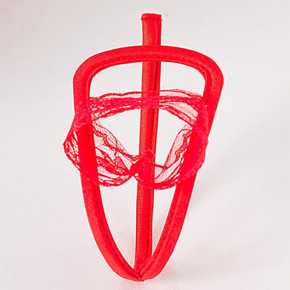 Red Black Lace Wrapped Pouch C String