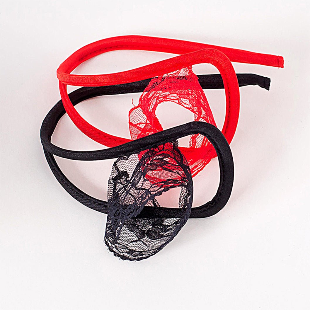 Red Black Lace Wrapped Pouch C String alternate view 5