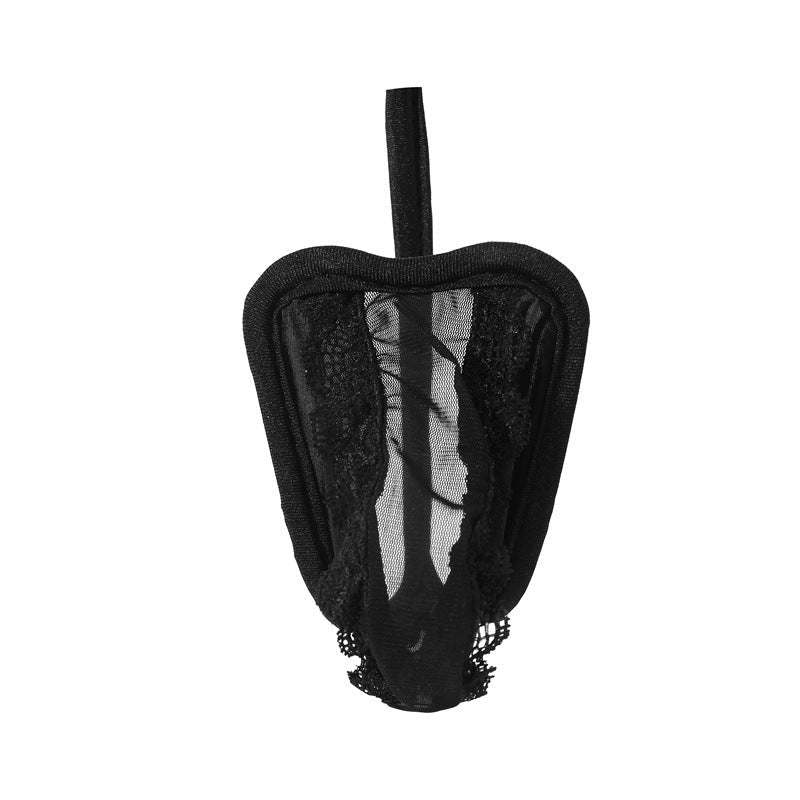 Black Lace Trim Pouch C String front view