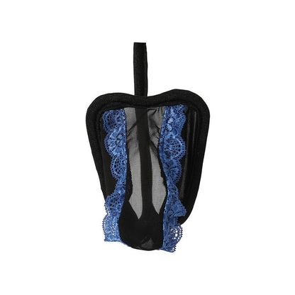 Blue Lace Trim Pouch C String front view