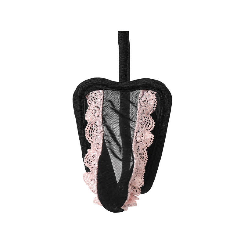 Pink Lace Trim Pouch C String front view
