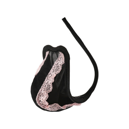 Pink Lace Trim Pouch C String side view