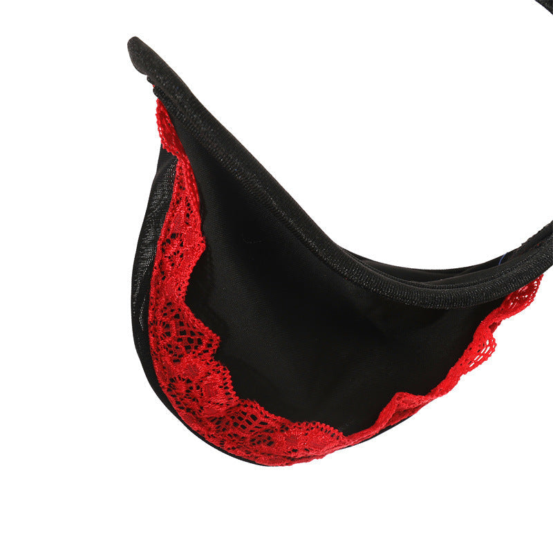 Red Lace Trim Pouch C String detail view