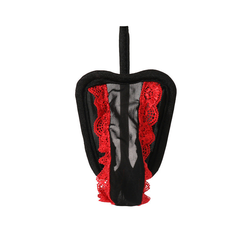 Red Lace Trim Pouch C String front view