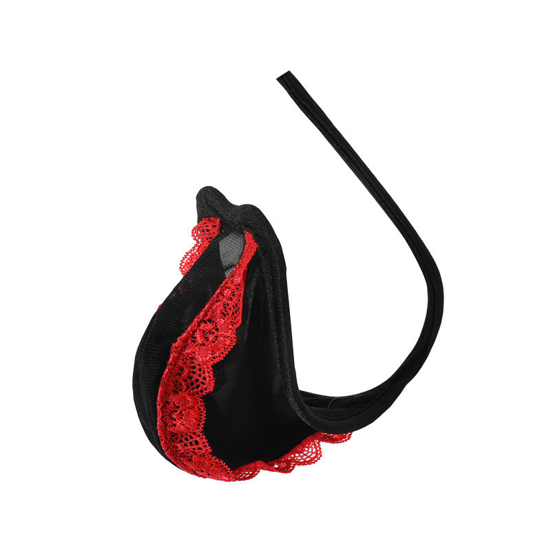 Red Lace Trim Pouch C String side view