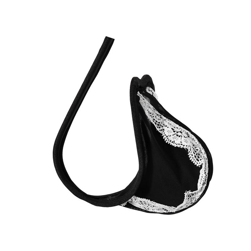 White Lace Trim Pouch C String side view