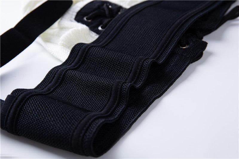 Detail view of black Lace Up Wide Waistband Cotton Jockstrap