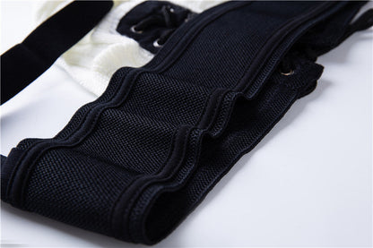 Detail view of black Lace Up Wide Waistband Cotton Jockstrap