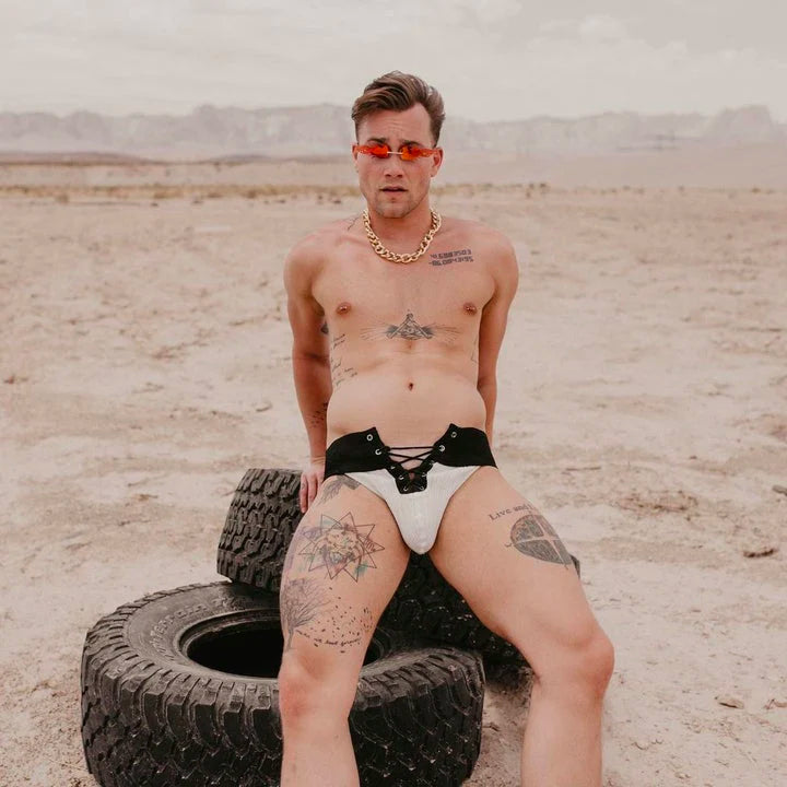 Alternate view of black Lace Up Wide Waistband Cotton Jockstrap