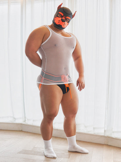 Black Lace Up Wide Waistband Cotton Jockstrap front view