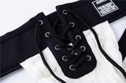 Black Lace Up Wide Waistband Cotton Jockstrap close up detail