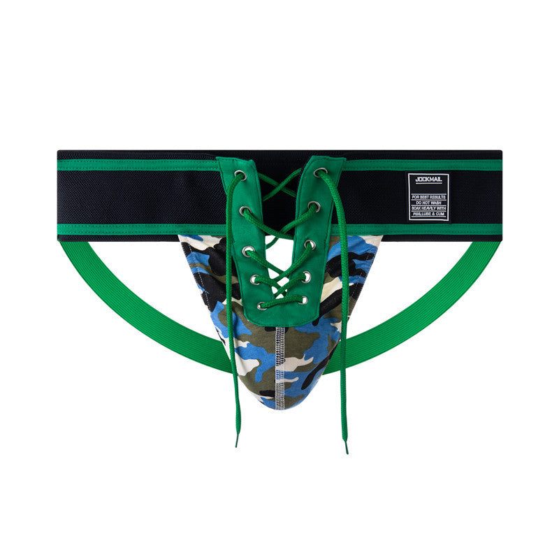 Lace Up Wide Waistband Cotton Jockstrap flat lay