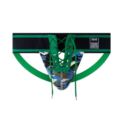 Lace Up Wide Waistband Cotton Jockstrap flat lay