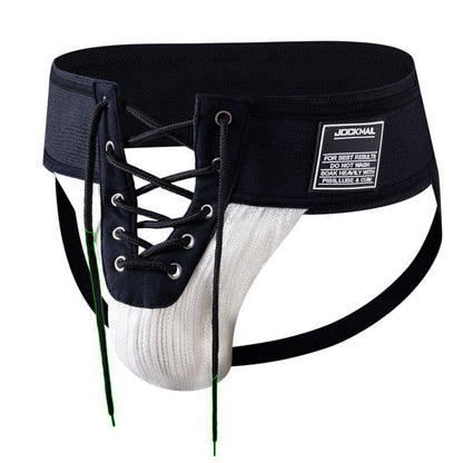 Lace Up Wide Waistband Cotton Jockstrap