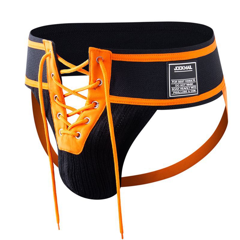 Alternate view of orange Lace Up Wide Waistband Cotton Jockstrap