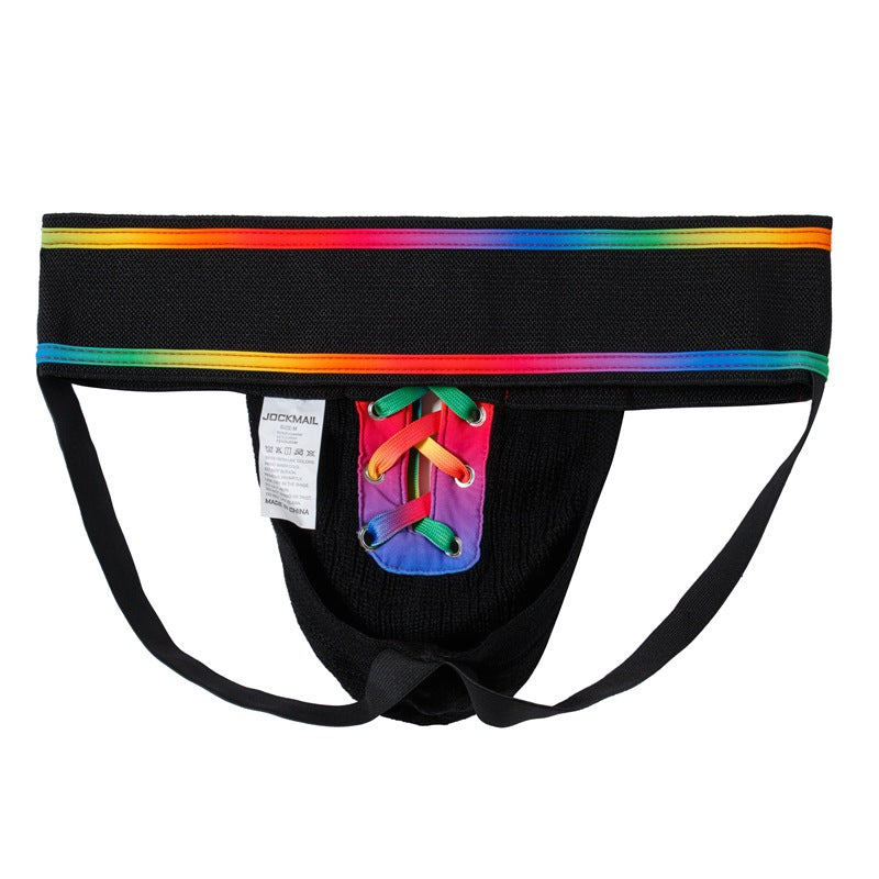 Alternate view of rainbow Lace Up Wide Waistband Cotton Jockstrap