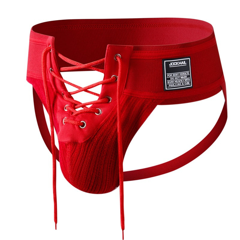Lace Up Wide Waistband Cotton Jockstrap