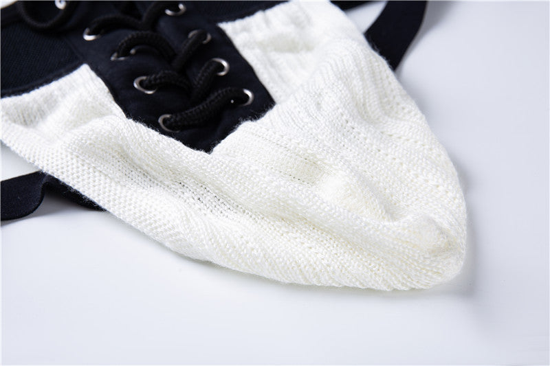 White Lace Up Wide Waistband Cotton Jockstrap close up detail
