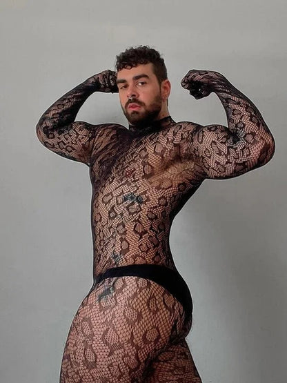 Leopard Leopard Print See Through Hollow Bodysuit alternate view 5