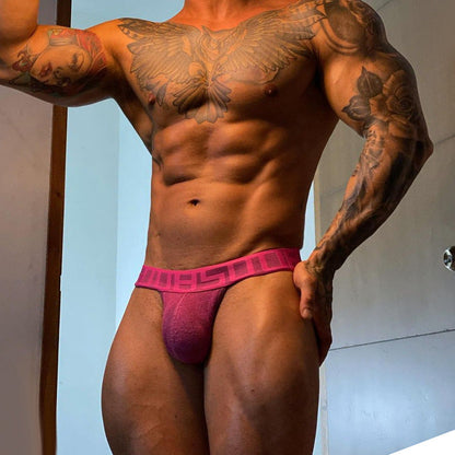 Magenta High Cut Cotton Contour Pouch Brief front fit on model