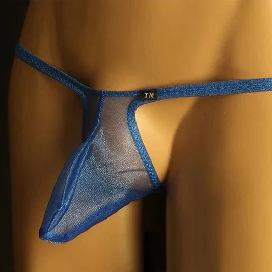 Blue See Through Mesh Elephant Trunk G String front view