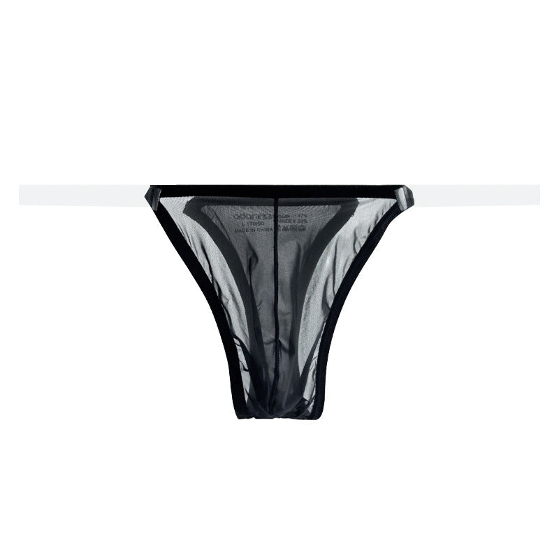 Black Sheer Mesh Transparent Belt T Back Thong flat lay