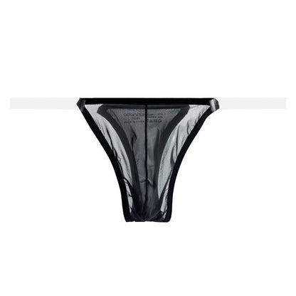 Black Sheer Mesh Transparent Belt T Back Thong flat lay