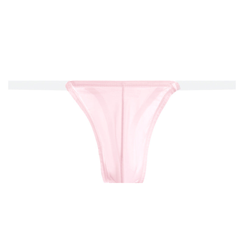 Pink Sheer Mesh Transparent Belt T Back Thong flat lay