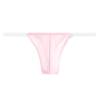Pink Sheer Mesh Transparent Belt T Back Thong flat lay