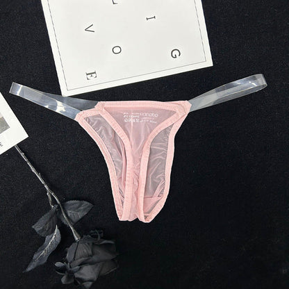 Pink Sheer Mesh Transparent Belt T Back Thong product view, additional angle