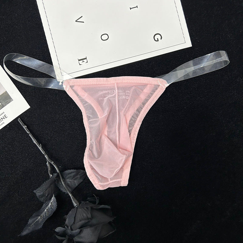 Pink Sheer Mesh Transparent Belt T Back Thong product view