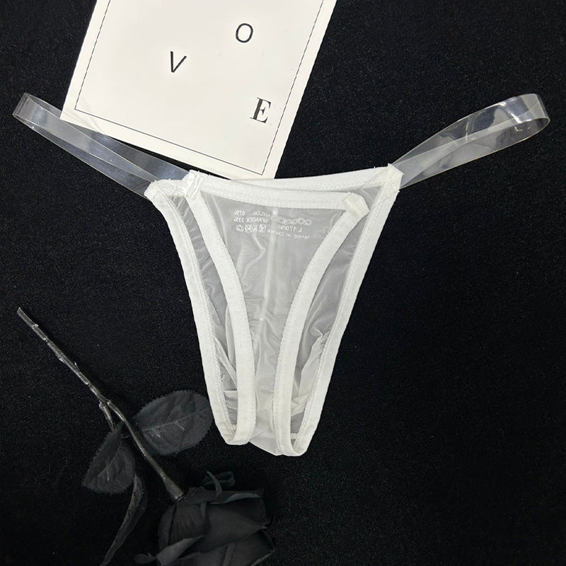 White Sheer Mesh Transparent Belt T Back Thong product view, additional angle view 2
