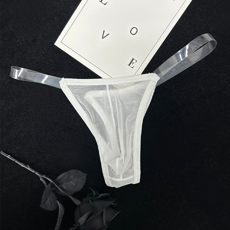 White Sheer Mesh Transparent Belt T Back Thong product view, additional angle