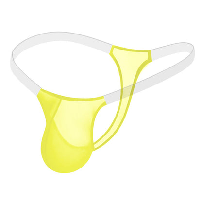 Yellow Sheer Mesh Transparent Belt T Back Thong flat lay